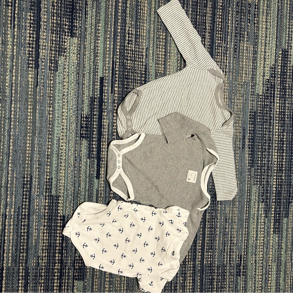 Burt's Bees & HB Baby Gray and White Bodysuit Set of 3